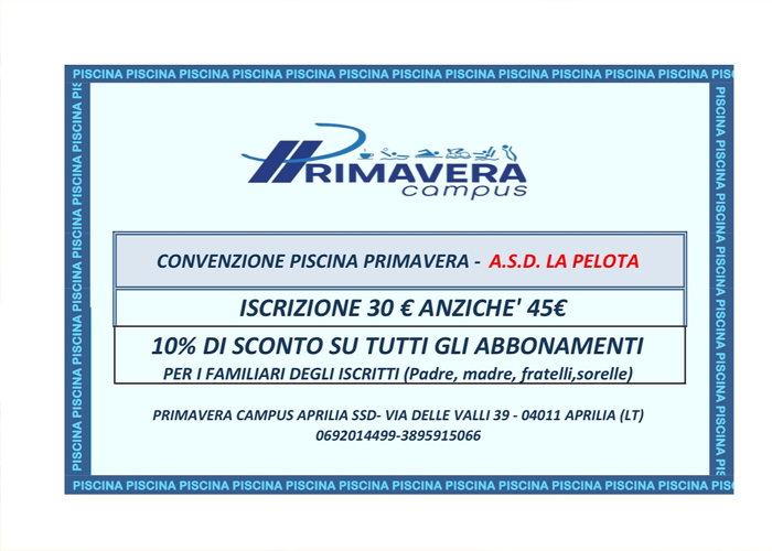 Convenzione piscina primavera - A.S.D. La Pelota